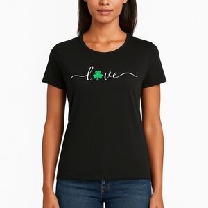 Celebrate It Black Tee with Green Clover Accent